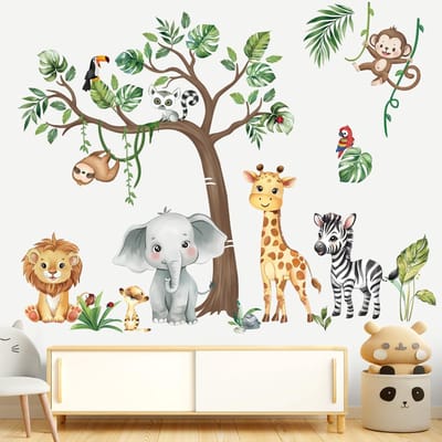 By shayne - Jungle Animals Wandstickers - Safari Dieren voor Kinderen - Multicolor - Babykamer Decoratie - Muurstickers voor Baby's - Kinderkamer