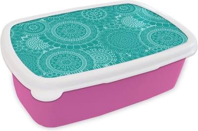Broodtrommel Roze - Lunchbox - Brooddoos - Patroon - Zonnebloemen - Mandala - 18x12x6 cm - Kinderen - Meisje