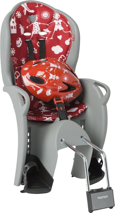 Kinderfietszitje - Fietsstoeltje - Veilig Fietsen - Inclusief Helm - 48-52 cm - Grijs Rood