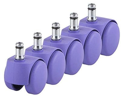Paarse bureaustoel wielen - 50 mm - vervangende draaibare wielen - universele korte stelen (set van 5)