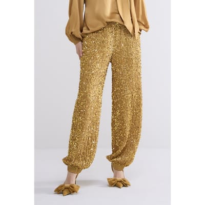 Summum Woman Pants Sequins Velours Camel Brown Maat: 38 | Joggingbroeken Outlet | Dames | Goud