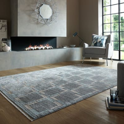 Flycarpets Laagpolig Modern vloerkleed - Evelyn Geblokt - Grijs / Beige / Blauw 120 x 170 cm
