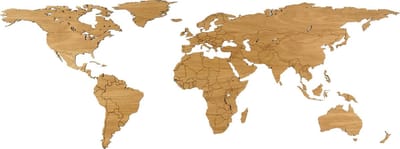 Wereldkaart van Hout - Eiken - Medium (105 x 40 cm) - Antarctica projectie - wanddecoratie - design - muurdecoratie hout