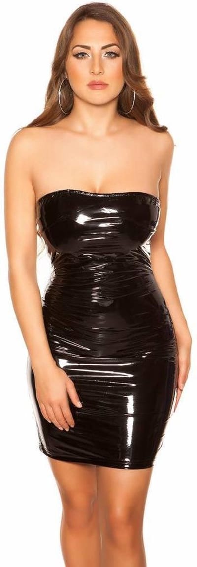 Strapless lak jurkje (zwart) - S