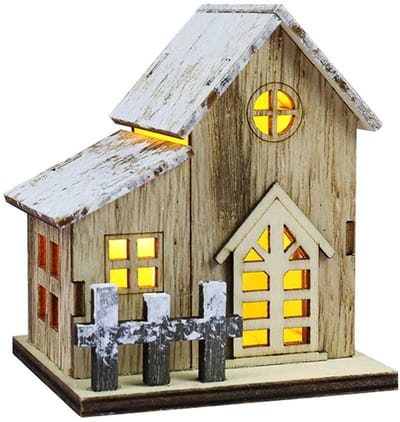 Dailygoods- Houten Huis Lichtgevende Decoratie - LED Houten Huis - Multifunctioneel Ornament - Compact 8x7x9.5 cm - Voor Kerstdecoratie - Ideaal voor Huizen/Winkels