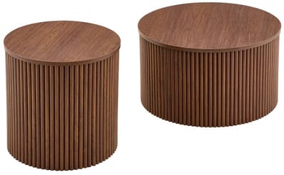 Innovastore Bijzettafels - Salontafels - 2-delige tafelset - Huismeubilair - Rondetafels - Walnootlook - met Opbergruimte - MDF