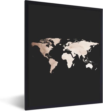 Poster in lijst - Fotolijst 30x40 cm - Posters - Wereldkaart - Wit - Zwart - Posterlijst zwart - Decoratie - Wanddecoratie woonkamer - Muurdecoratie slaapkamer