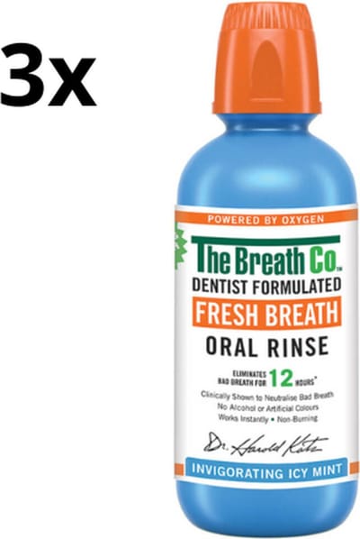 The Breath Co. Mondwater Icy Mint - 3 x 500 ml - Voordeelverpakking