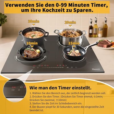 Inductie Kookplaat - 4 Pitten - Snel Koken - 9 Warmtestanden - 60 cm - Zwart