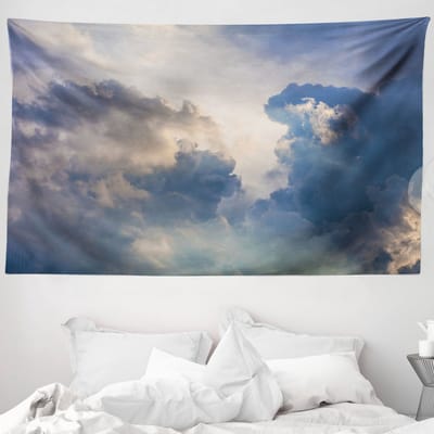 ABAKUHAUS Natuur Wandtapijt en Sprei, Regen, 230 x 140 cm, Blauw en Wit