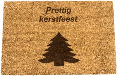 Deurmat met tekst - Deurmat kokos - Deurmat binnen - Prettig kerstfeest - 40x60 cm - Kleur bruin - Kerst - Kerstboom