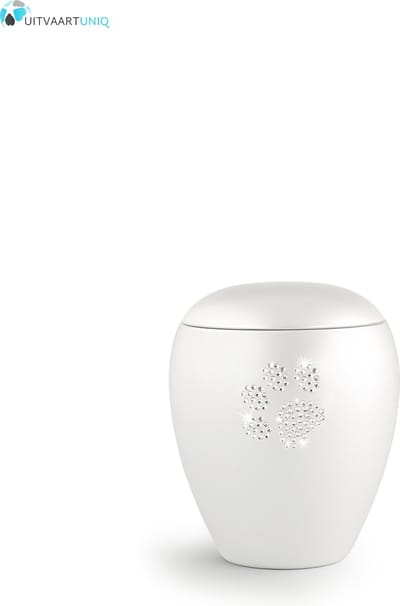 Dierenurn paarlemoer swarovski pootafdruk klein