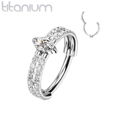 Piercing titanium Double-Lined Marquise Center CZ 1.2x10 - zilver - LMPiercings