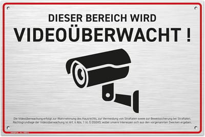 Videobewaking Bord Aluminium 30x20 cm met DSGVO Melding - Weerbestendig