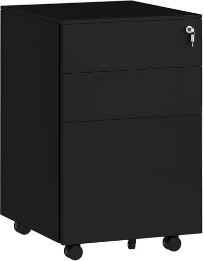 Ladeblok met Slot - Archiefkast op Wielen - Lades voor Hangmappen - Kantoorkast van Staal - 37 x 43,5 x 60 cm - Zwart