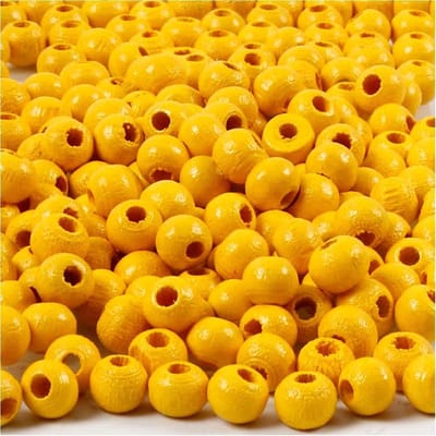 Houten kralen, d 5 mm, gatgrootte 1,5 mm, geel, 6gr/ 1 doos