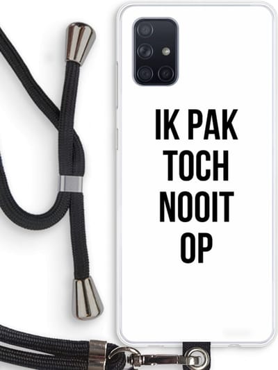 Case Company® - Hoesje met koord geschikt voor Samsung Galaxy A71 hoesje met Koord - Ik pak nooit op - Telefoonhoesje met Zwart Koord - Bescherming aan alle Kanten en Over de Schermrand
