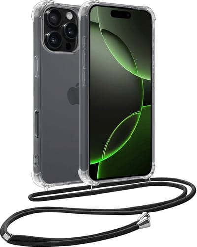 Hoesje Geschikt voor Apple iPhone 16 Pro - Met Koord - Shock Proof - Siliconen Case - Back Cover - Telefoonkoord - Telefoon Hoes Shockproof - Telefoonketting - Transparant