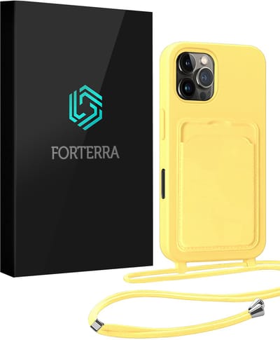 Hoesje Geschikt voor iPhone 16 Pro Pashouder Case Siliconen Hoes Met Koord - Hoes Geschikt voor iPhone 16 Pro Met Telefoonkoord Hoesje Back Cover Met Pasjeshouder - Geel