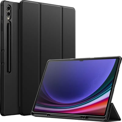 Casemania Hoes Geschikt voor Samsung Galaxy Tab S10 Plus (12.4 inch) - Zwart - Tri Fold Tablet Case - Smart Cover