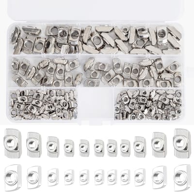 Dailygoods- Hamerkopmoer Set van 170 Stuks - T-moeren - T-groefmoer - Koolstofstaal Vernikkeld - Roestbestendig - Voor Aluminium Profiel