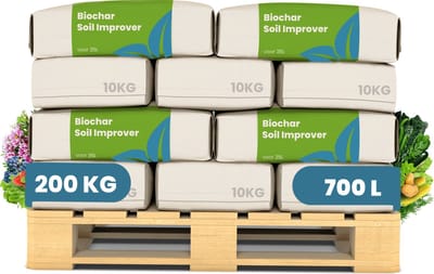 Biochar Plantaardige Houtskool Bodemverbeteraar - 20X = 200 Kg - 700 L - Organische Bodemverrijker - Verhoogt De Bodemvruchtbaarheid - Vermindert Stikstofverlies - Stabiliseert De Ph - Bevordert De Microbiële Biodiversiteit - Organifer
