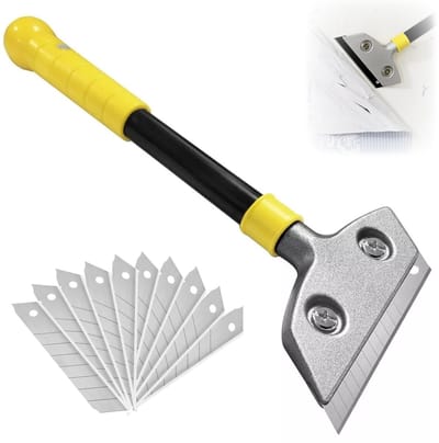 Dailygoods- Behangschraper met 10 Messen - Vloerschraper met Rubberen Handgreep - Raamschraper met Knock-outfunctie - Verwijderaar voor Verf/Stickers - Hoogwaardige Aluminiumlegering - Scherpe Koolstofstalen Lemmet - Schraper