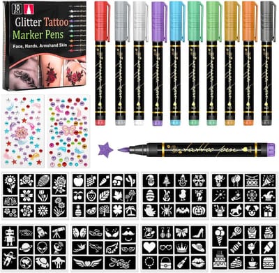 Tattoostiften voor kinderen - Huidverf set - Creatief versieren - Veilig en uitwasbaar - 10 kleuren - Multicolor