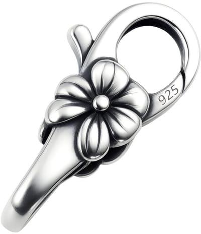 Dailygoods- Karabijnhaak XXL 23,5 mm - Dubbele Karabijnhaak - Sieradensluiting - 925 Sterling Zilver - Filigraan Bloem Motief - Robuuste Sluiting
