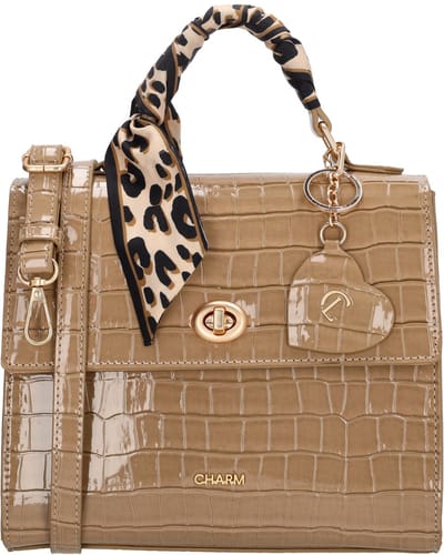 Charm London Knightsbridge Handtas - Schoudertas - Crossbody - Overslag - Lak - Croco - Taupe