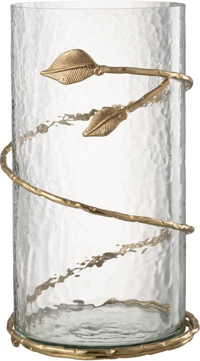 J-Line vaas Blad Lang - glas/ijzer - transparant/goud - 34 cm hoog