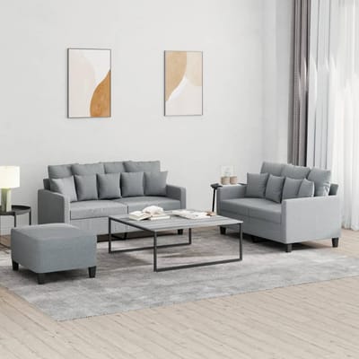 vidaXL - 3-delige - Loungeset - met - kussens - stof - lichtgrijs