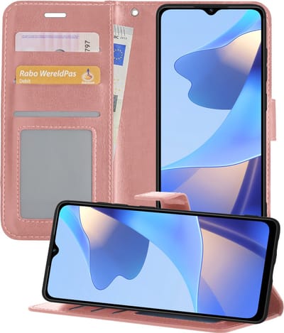 Hoesje - Geschikt voor OPPO A16s - Luxe Bookcase - Walletcase Hoes - Portemonnee - Cover - Telefoonhoes - Rosé goud