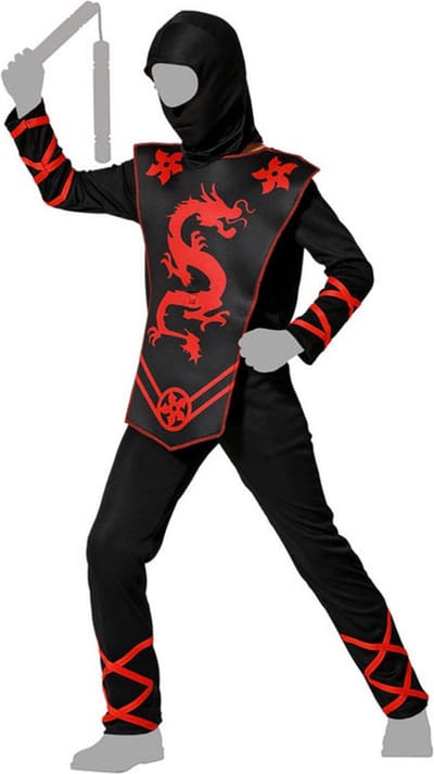 Atosa Carnaval verkleed kostuum/outfit - Ninja - voor jongens - zwart/rood - polyester - Compleet 116