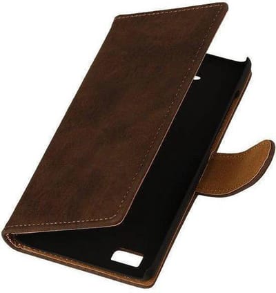 Donker Bruin Hout Design Book Cover Hoesje Huawei Ascend Mate 7