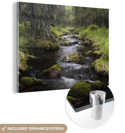® Glasschilderij 160x120 cm - Schilderij acrylglas - Riviertje met rotsblokken in het Nationaal park Fulufjället in Zweden - Foto op glas - Muurdecoratie woonkamer - Wanddecoratie slaapkamer - Schilderijen