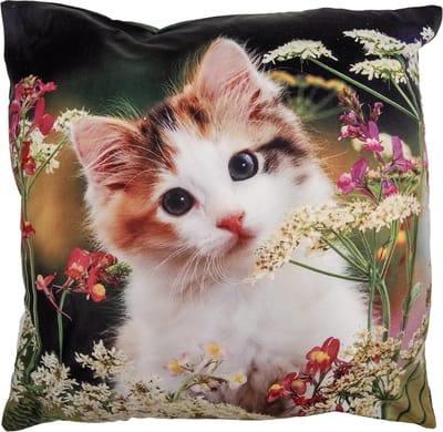 Clayre & Eef Kussenhoes 45x45 cm Groen Beige Polyester Kat