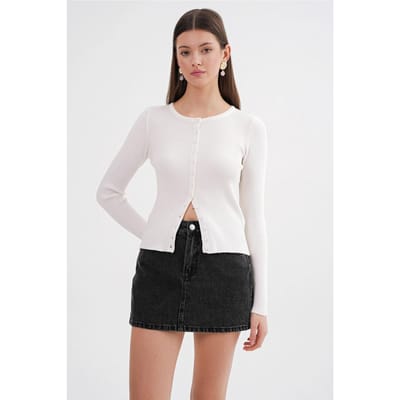 Geknoopte Slim Fit Ribbelgebreide Cardigan