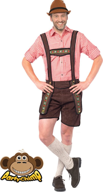 Partychimp Voordelige Korte Lederhose Man Johann Oktoberfest Heren Lederhosen Man Carnavalskleding Heren Carnaval - Polyester - Donkerbruin - Maat S