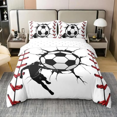Kleurrijke Voetbal Eenpersoons Dekbedovertrek Set, Sport Thema cartoon Voetbal Beddengoed Set met Kussenslopen 75*50cm, Cadeau voor Jongens Meisjes 70x133cm-2pcs white