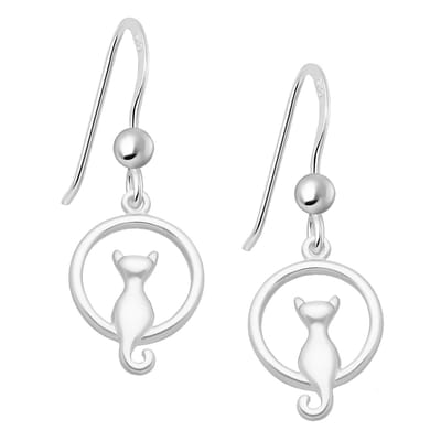 EAR IT UP - Oorbellen - Kat - Cirkel - Haak - 925 sterling zilver - 26 x 11 mm - 1 paar