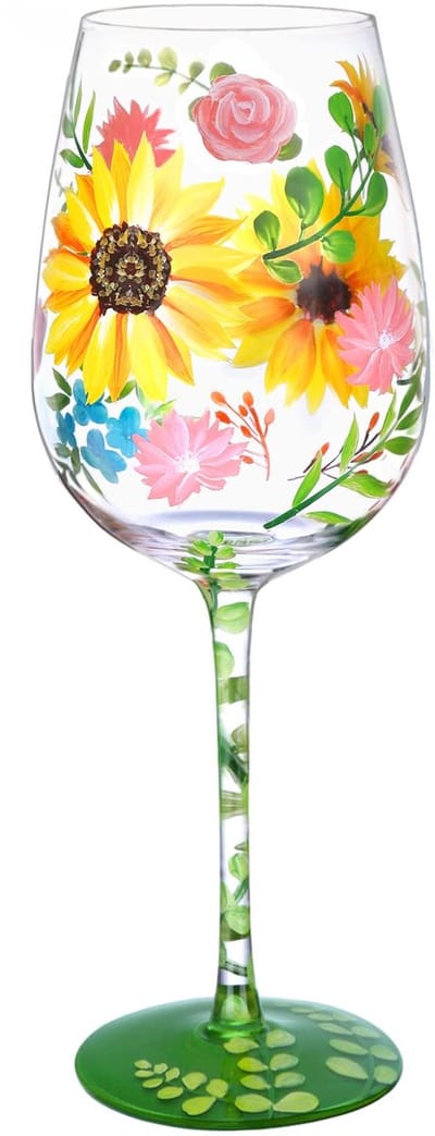 Dailygoody - Handgeschilderde Wijnglas - Aquarel Bloemen - Ambachtelijk - 15oz - Gepersonaliseerd Cadeau - Voor Vriendin of Verjaardag
