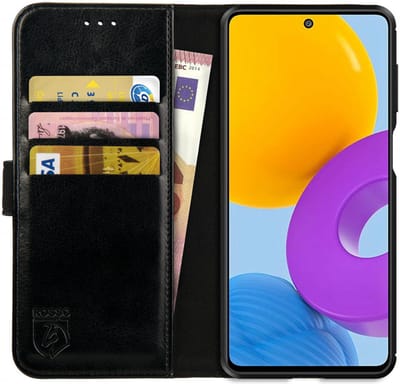 Rosso Element Book Case Wallet Hoesje Geschikt voor Samsung Galaxy M52 | Portemonnee | 3 Pasjes | Magneetsluiting | Stand Functie | Zwart
