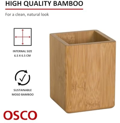 Vierkante Bamboe Pennenpot - Houten Organiser voor Bureau en Make-up Opslag - 10,2 x 7,7 x 7,7 cm