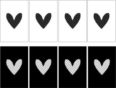 8x Minikaartjes / Kleine Kaartjes / Cadeaulabels | HARTJES | zwart & wit