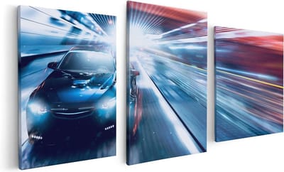 Artaza Canvas Schilderij Drieluik Zwarte Sportwagen Auto - Abstract - 120x60 - Foto Op Canvas - Canvas Print