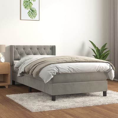 vidaXL - Boxspring - met - matras - fluweel - lichtgrijs - 80x200 - cm