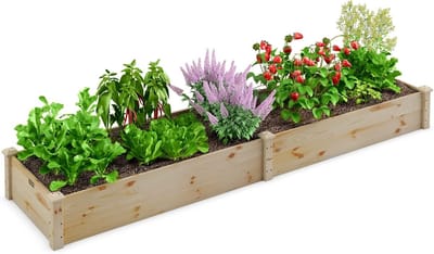 COSTWAY Verhoogd bloembed tuinbed hout 240 x 60 x 25 cm plantenbak voor Groenten bloemen kruiden vruchten bloembak kruidenbed plantenbed voor achtertuin gazon