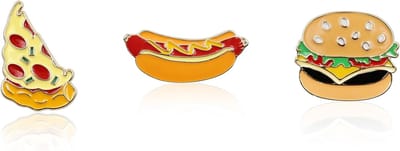 fastfood emaille broche spelden voor meisjes jongens, 3 stuks cartoon pizza hamburger hotdog reversspeldjes metalen badge voor rugzak kleding hoed jas decoratie accessoires feestcadeau