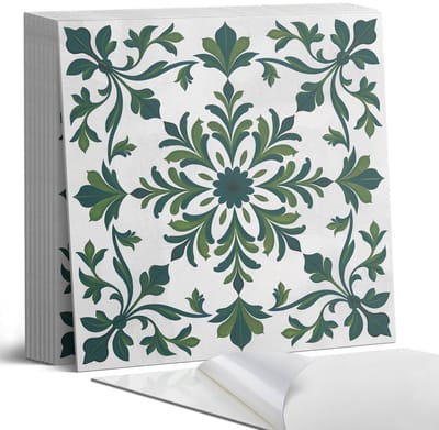 Coloray Plaktegels - Plantenpatroon met ornamenten Portugese Tegels - 30 cm x 30 cm - Groente Plaktegels - 9 stuks - Vierkant PVC Tegels - Plaktegels Keuken - Zelfklevende Vloertegels - Vinyl Tegels - Zelfklevende Tegels